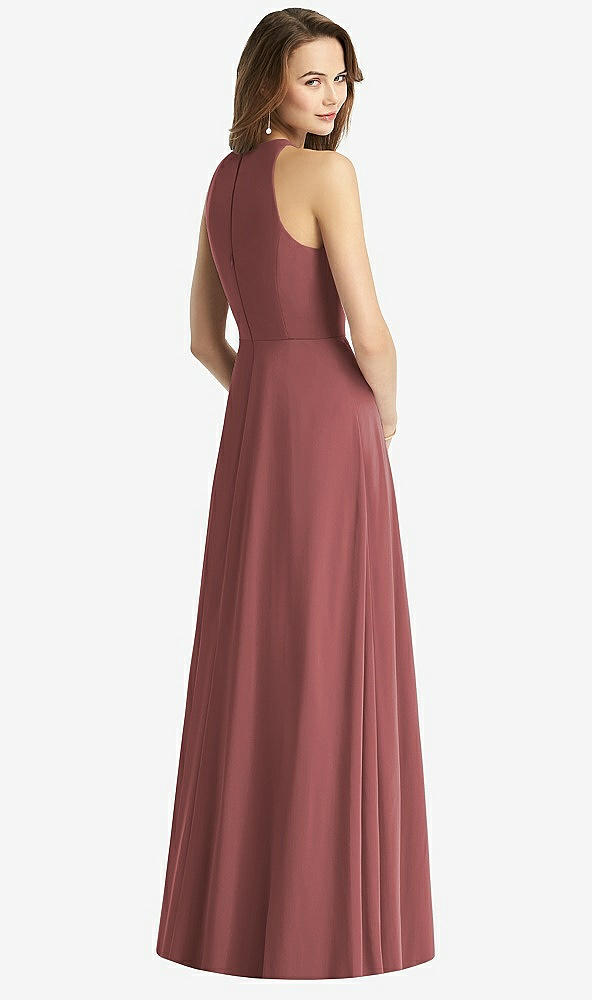 Back View - English Rose Sleeveless Halter Chiffon Maxi Dress
