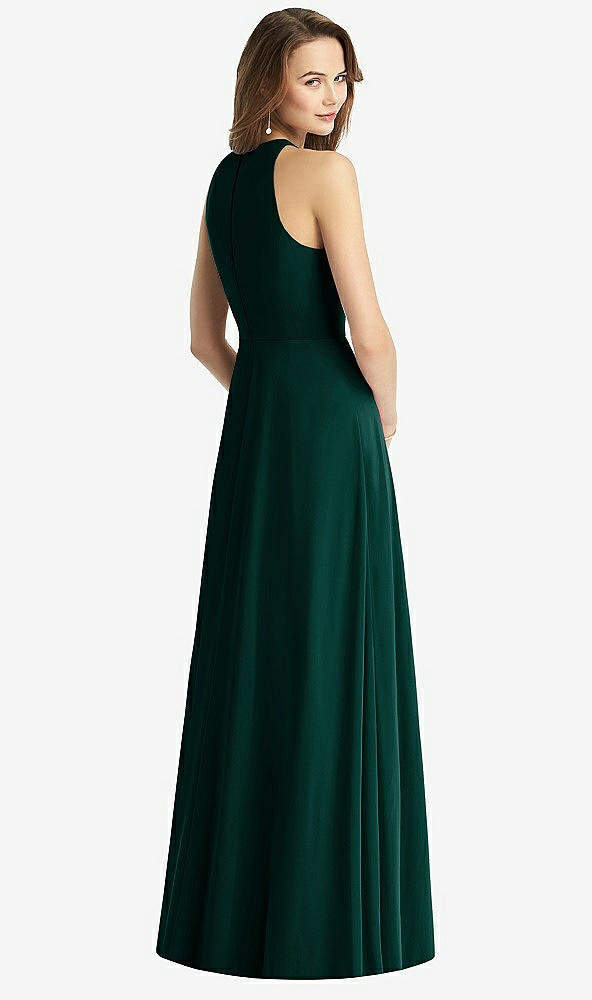 Back View - Evergreen Sleeveless Halter Chiffon Maxi Dress