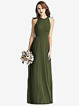 Front View Thumbnail - Olive Green Sleeveless Halter Chiffon Maxi Dress