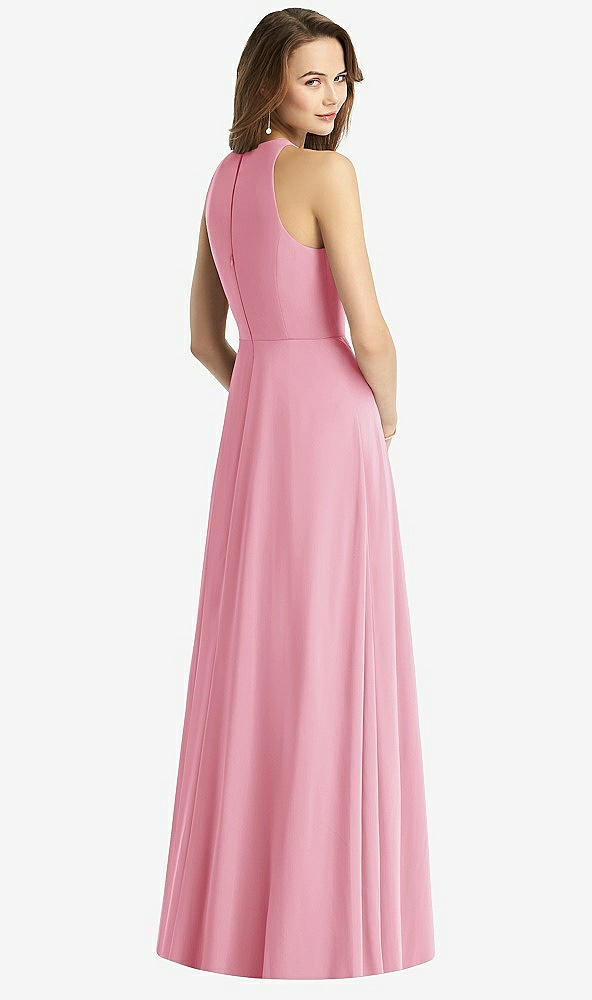 Back View - Peony Pink Sleeveless Halter Chiffon Maxi Dress