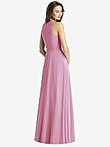 Rear View Thumbnail - Powder Pink Sleeveless Halter Chiffon Maxi Dress