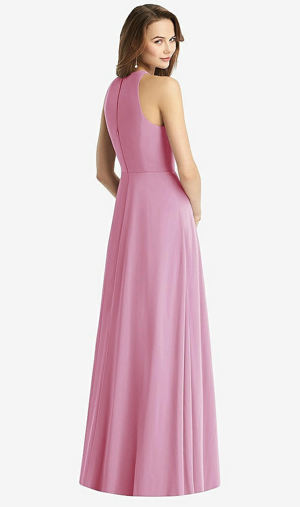 Back View - Powder Pink Sleeveless Halter Chiffon Maxi Dress
