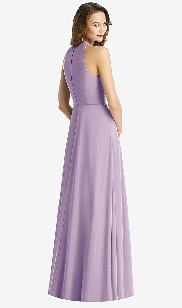 Back View - Pale Purple Sleeveless Halter Chiffon Maxi Dress