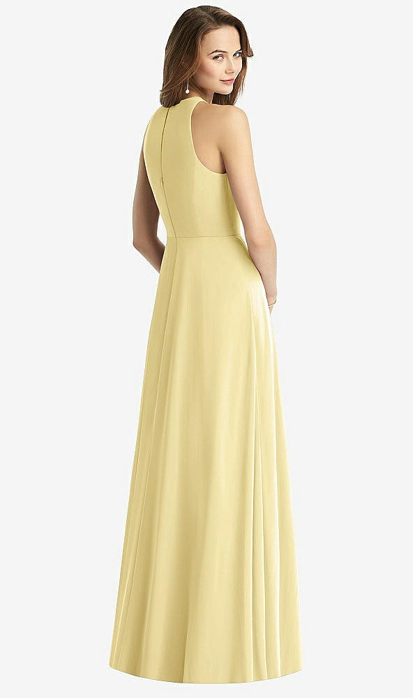 Back View - Pale Yellow Sleeveless Halter Chiffon Maxi Dress