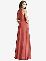Rear View Thumbnail - Coral Pink Sleeveless Halter Chiffon Maxi Dress