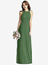 Front View Thumbnail - Vineyard Green Sleeveless Halter Chiffon Maxi Dress