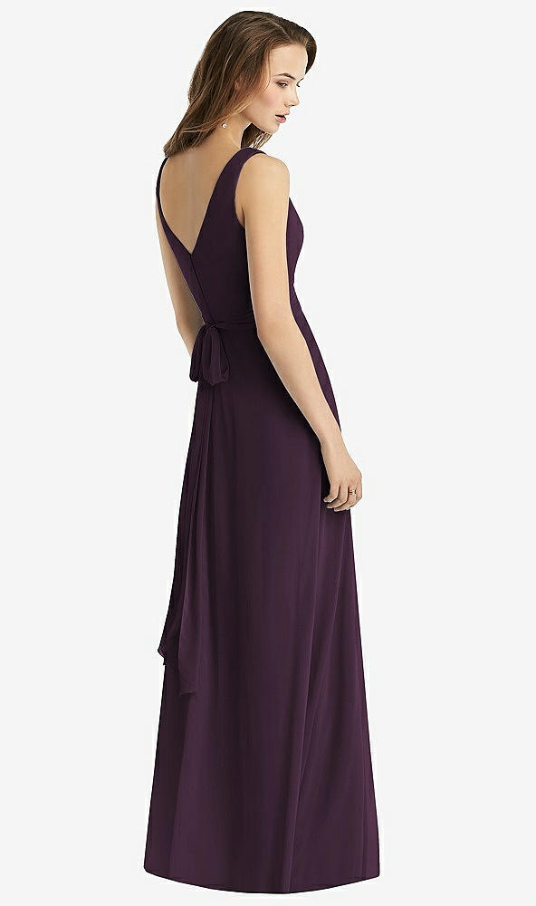 Back View - Aubergine Sleeveless V-Neck Chiffon Wrap Dress