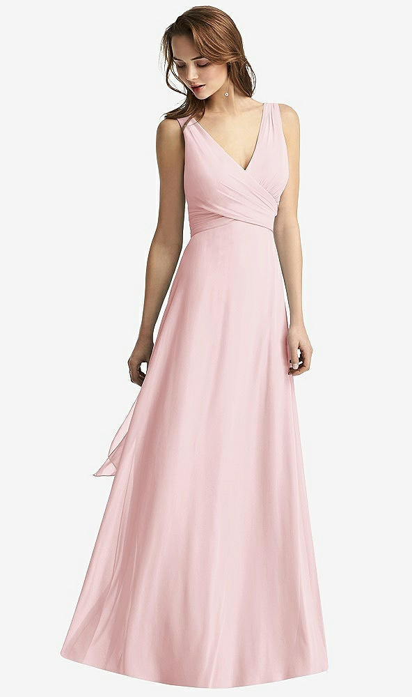 Front View - Ballet Pink Sleeveless V-Neck Chiffon Wrap Dress