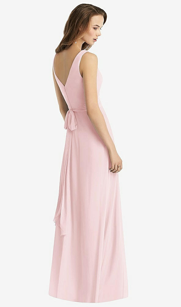 Back View - Ballet Pink Sleeveless V-Neck Chiffon Wrap Dress
