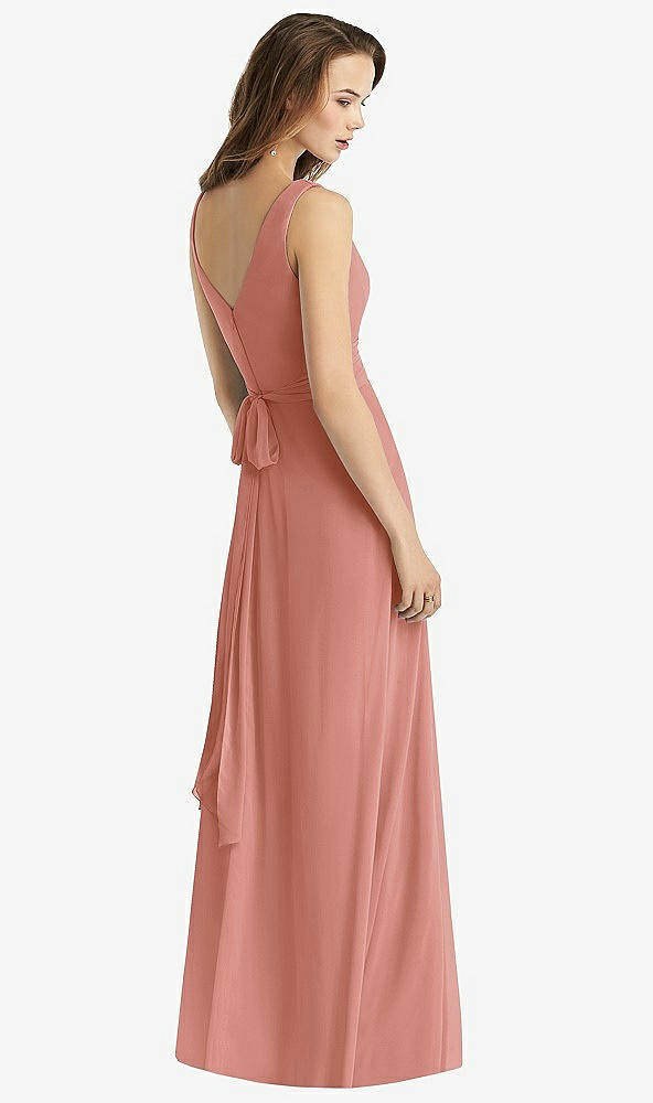 Back View - Desert Rose Sleeveless V-Neck Chiffon Wrap Dress