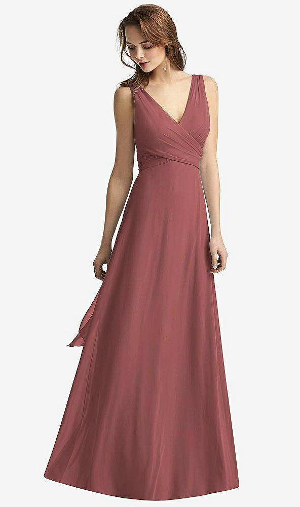 Front View - English Rose Sleeveless V-Neck Chiffon Wrap Dress