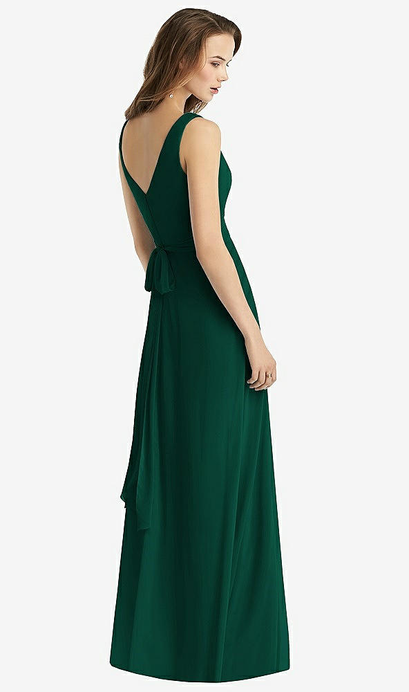 Back View - Hunter Green Sleeveless V-Neck Chiffon Wrap Dress