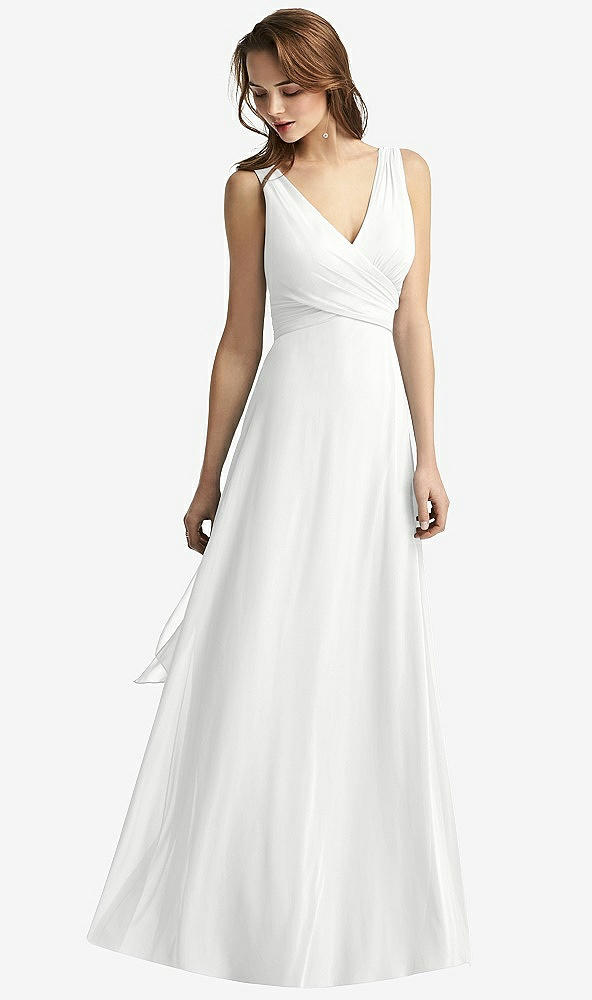 Front View - White Sleeveless V-Neck Chiffon Wrap Dress