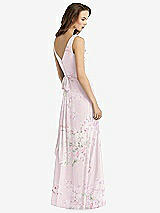 Rear View Thumbnail - Watercolor Print Sleeveless V-Neck Chiffon Wrap Dress