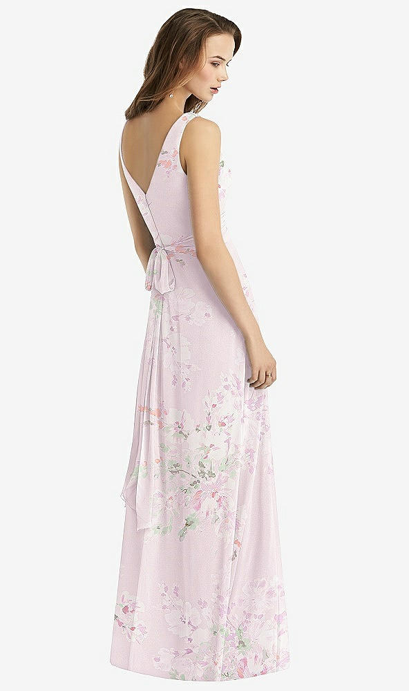Back View - Watercolor Print Sleeveless V-Neck Chiffon Wrap Dress