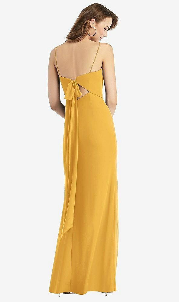 Front View - NYC Yellow Tie-Back Cutout Trumpet Gown with Front Slit