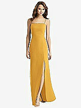 Rear View Thumbnail - NYC Yellow Tie-Back Cutout Trumpet Gown with Front Slit