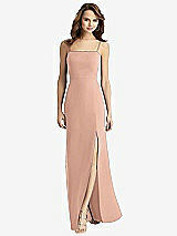 Rear View Thumbnail - Pale Peach Tie-Back Cutout Trumpet Gown with Front Slit