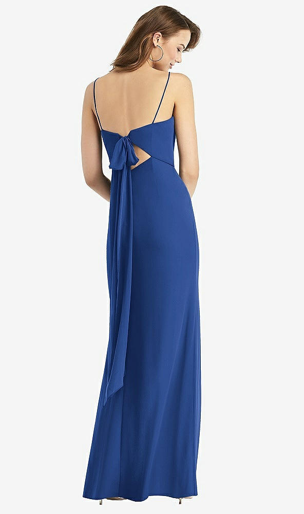 Front View - Classic Blue Tie-Back Cutout Trumpet Gown with Front Slit