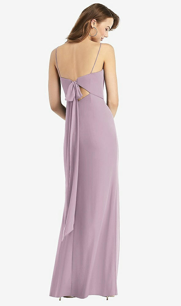 Front View - Suede Rose Tie-Back Cutout Trumpet Gown with Front Slit
