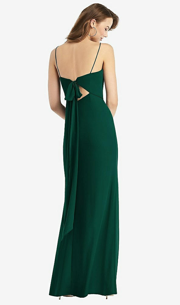 Front View - Hunter Green Tie-Back Cutout Trumpet Gown with Front Slit