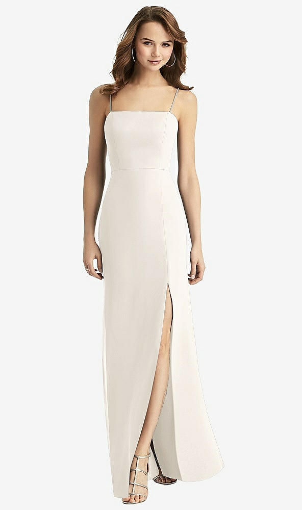 Back View - Ivory Tie-Back Cutout Trumpet Gown with Front Slit