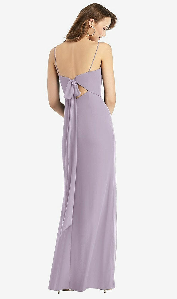 Front View - Lilac Haze Tie-Back Cutout Trumpet Gown with Front Slit