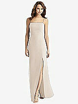 Rear View Thumbnail - Oat Tie-Back Cutout Trumpet Gown with Front Slit