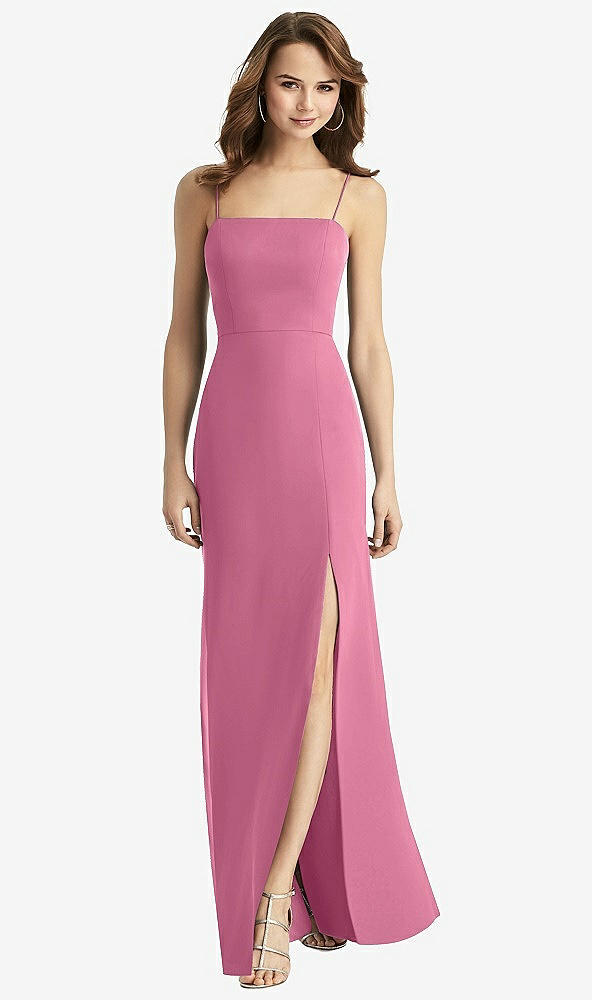Back View - Orchid Pink Tie-Back Cutout Trumpet Gown with Front Slit