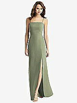 Rear View Thumbnail - Sage Tie-Back Cutout Trumpet Gown with Front Slit