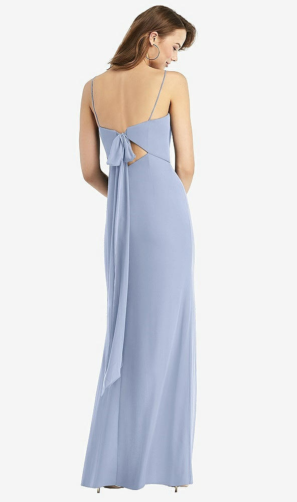 Front View - Sky Blue Tie-Back Cutout Trumpet Gown with Front Slit