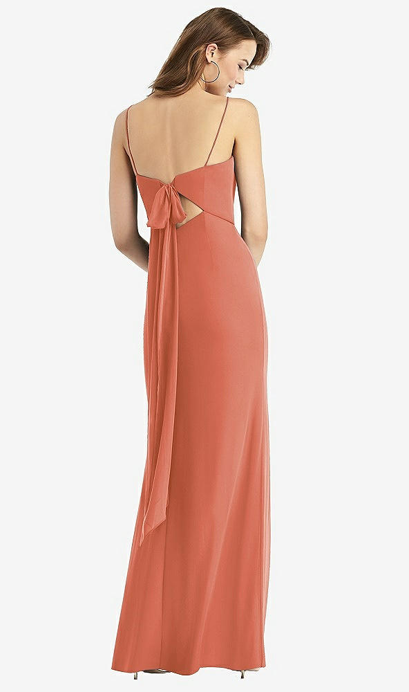 Front View - Terracotta Copper Tie-Back Cutout Trumpet Gown with Front Slit