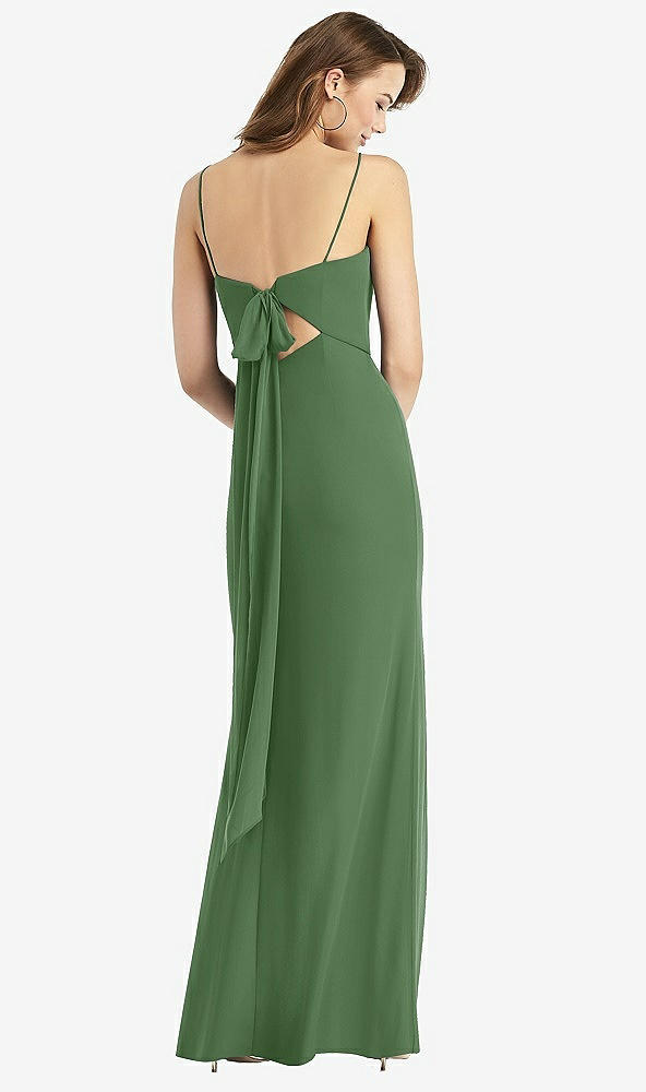Front View - Vineyard Green Tie-Back Cutout Trumpet Gown with Front Slit