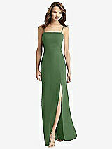 Rear View Thumbnail - Vineyard Green Tie-Back Cutout Trumpet Gown with Front Slit