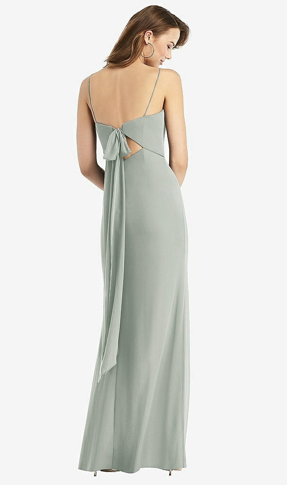 Front View - Willow Green Tie-Back Cutout Trumpet Gown with Front Slit