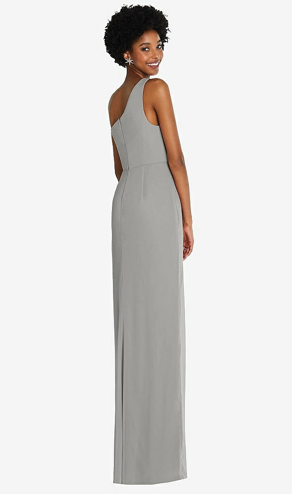 Back View - Chelsea Gray One-Shoulder Chiffon Trumpet Gown