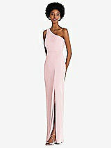 Side View Thumbnail - Ballet Pink One-Shoulder Chiffon Trumpet Gown
