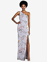 Front View Thumbnail - Butterfly Botanica Silver Dove One-Shoulder Chiffon Trumpet Gown