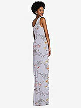 Rear View Thumbnail - Butterfly Botanica Silver Dove One-Shoulder Chiffon Trumpet Gown