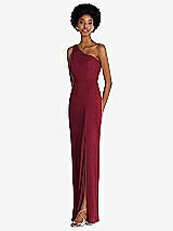 Side View Thumbnail - Burgundy One-Shoulder Chiffon Trumpet Gown