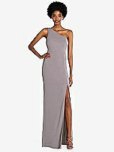 Front View Thumbnail - Cashmere Gray One-Shoulder Chiffon Trumpet Gown