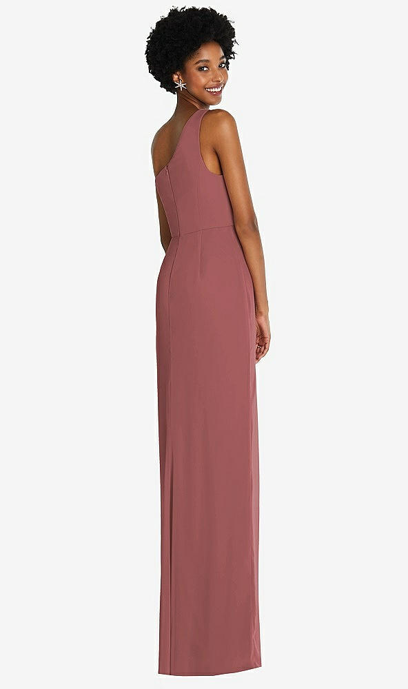 Back View - English Rose One-Shoulder Chiffon Trumpet Gown