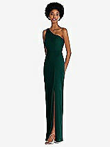 Side View Thumbnail - Evergreen One-Shoulder Chiffon Trumpet Gown