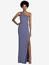 Front View Thumbnail - French Blue One-Shoulder Chiffon Trumpet Gown