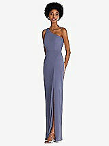 Side View Thumbnail - French Blue One-Shoulder Chiffon Trumpet Gown