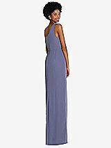 Rear View Thumbnail - French Blue One-Shoulder Chiffon Trumpet Gown