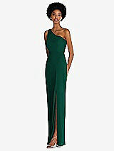 Side View Thumbnail - Hunter Green One-Shoulder Chiffon Trumpet Gown