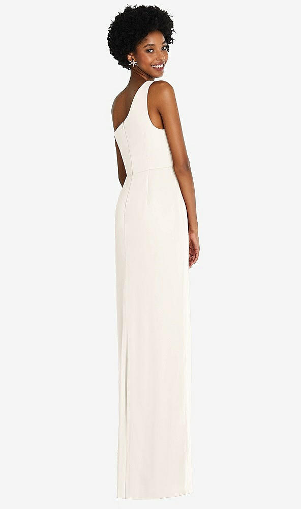 Back View - Ivory One-Shoulder Chiffon Trumpet Gown