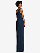 Rear View Thumbnail - Midnight Navy One-Shoulder Chiffon Trumpet Gown