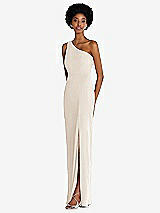 Side View Thumbnail - Oat One-Shoulder Chiffon Trumpet Gown